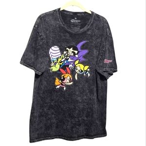 The Powerpuff Girls Shirt Black & White Marbled Short Sleeve Top Womens Large